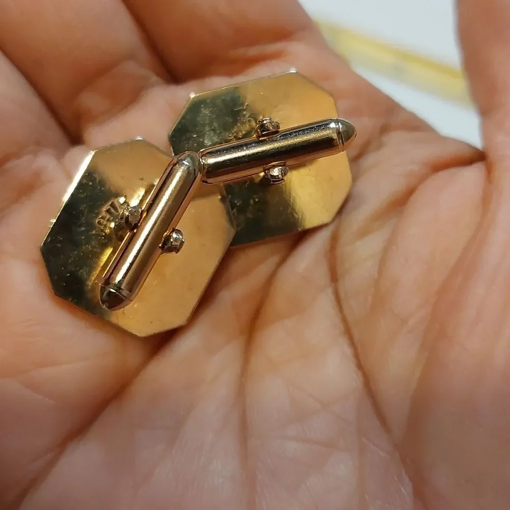 Vintage SWANK Gold Black Enamel Accent Octagon Cufflinks